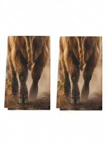 2Pcs Animal Towels Cartoon Bow Cow Watercolor Dog Floral Highland Cow Sloth Pattern Farmhouse Dish Towel Kitchen Dishwashing Hand Tea Towel Kitchen Drying Dish Towel Suitable For Kitchen Restaurant Dining Table - Brown - View 4