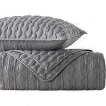 Blue Quilt King Size Bedding Sets With 2 Pillow Shams, Lightweight Soft Bedspread Coverlet, Quilted Blanket Thin Comforter Bed Cover All Season, 3 Pieces, 104x90 Inches, All - Season Bedding - 深灰色 - 查看 6