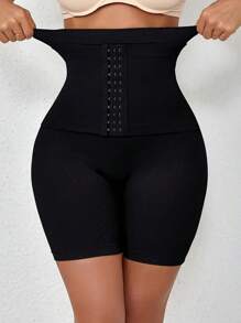 1pc Seamless High Waist Button Closure Boyshort Panty, Postpartum Shapewear To Slim Waist And Lift Buttocks