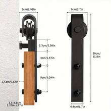 5/6/6.6FT Sliding Wood Barn Door Track System Kit Hardware Set Stainless Steel - Black - View 2