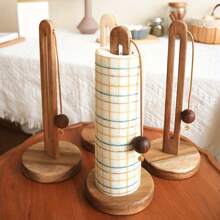 1pc Wooden Vertical Paper Towel Holder, Tissue Paper Roll Rack, Home Kitchen & Bathroom Paper Towel Storage Organizer