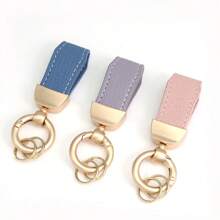 1pc Customized Text PU Leather Distinctive French Couple Keychain, Fits All Vehicles, Gold-Plated Hardware, Fashion Accessory, Cute Keyring