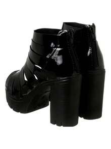 Gladiator Platform Heel Sandal Synthetic Or Patent Leather - Black Varnish - View 4