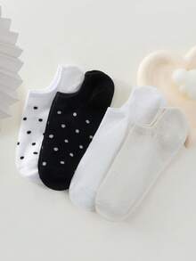 10 Pairs Random Women Retro Dot & Solid Color Cute Non-Slip Breathable Low-Cut Boat Socks - Multicolor - View 6