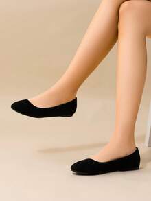 Women Flats Round Toe Comfortable Ballet Flats Simple Classic Commute Ballerina Style Shoes - màu đen - Xem 3