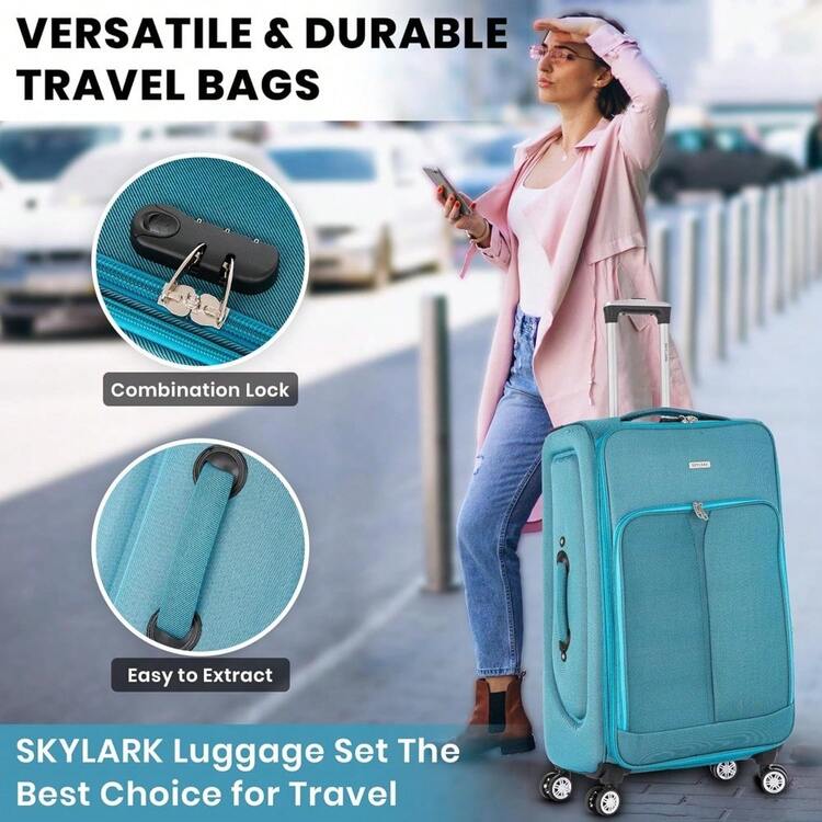 Deluxe Edition 29" Large Suitcase Super Lightweight 20% Expandable 4 Wheels Spinner Soft Shell Check In Luggage For 23kg - 藍色 - 查看 3