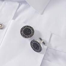 1 Pair Fashionable Minimalist Geometric Stainless Steel Cufflinks, Casual Business Style, Suitable For Groom And Groomsmen Suit And Shirt, Father's Day Or Wedding Season Gift - Silver - View 5