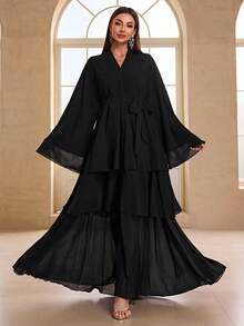 YISIKADO Chiffon Modest Women Long Dress Elegant Tiered Layer Loose Belted Prom Party Dress Wedding Guest Birthday Banquet Graduation Anniversary Homecoming Cocktail Party Celebration Art Exhibition Concert Ceremonial Dress Spring Vacation Bridal Shower Dress, Formal Dress, Evening Dress,Gown