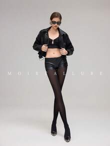 1pc Women's Classic Versatile Silk Stockings, Suitable For Daily Commute And Night Out - Black - View 1