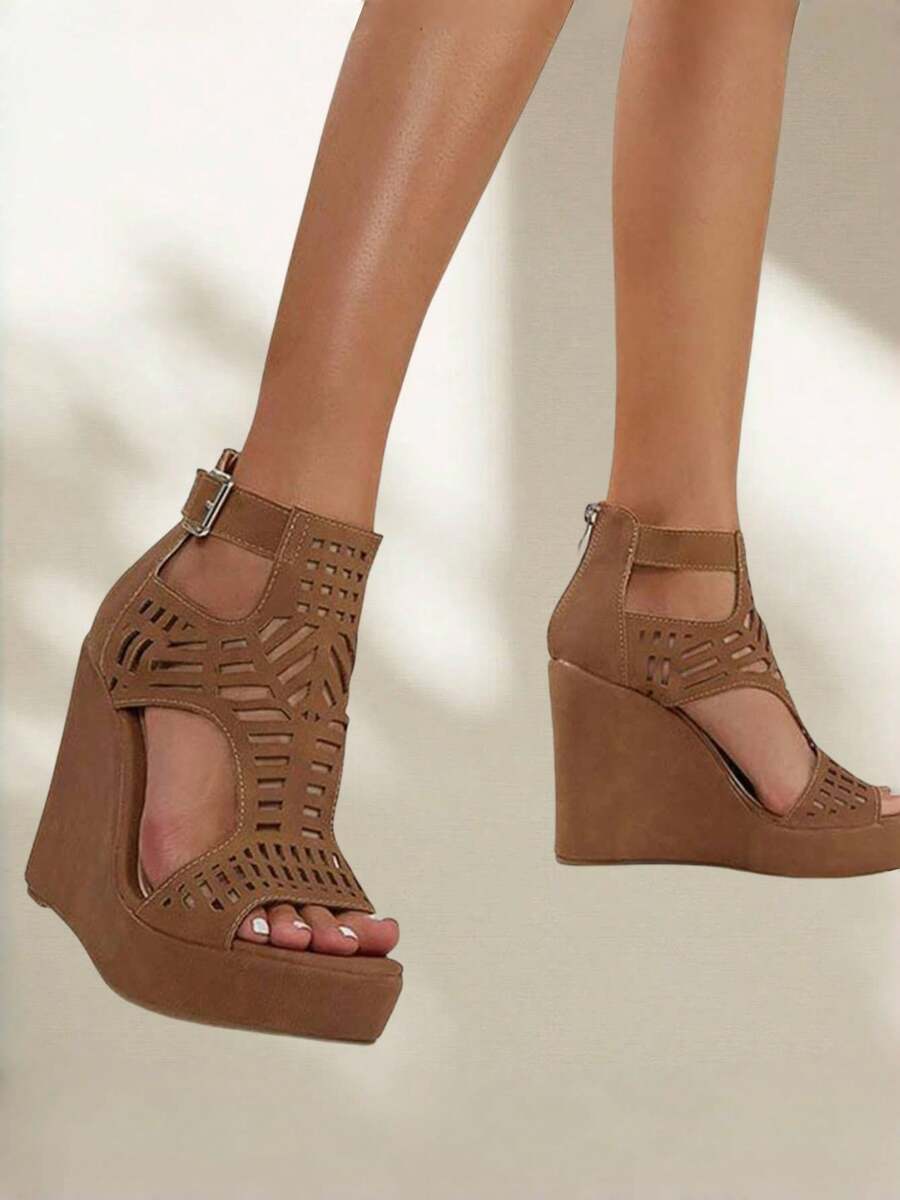 Women's Wedge Sandals Open Toe Ankle Strap Platform Wedge Heels Fashionable Women Wedge Sandals - màu nâu - Xem 1