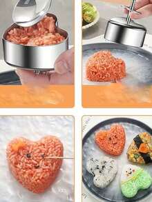 1pc Stainless Steel 304 Rice Ball/Sushi/Cake Mold Shaper, Safe Onigiri/Hamburger Patty Mold - Silver - View 5