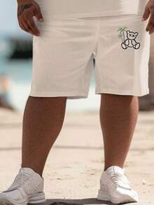 Ensemble t-shirt et short grande taille pour hommes imprimé ours et motif lettrage hawaïen - Kaki - Voir 3
