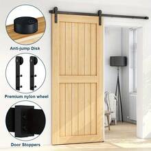 5/6/6.6FT Sliding Wood Barn Door Track System Kit Hardware Set Stainless Steel - Black - View 7