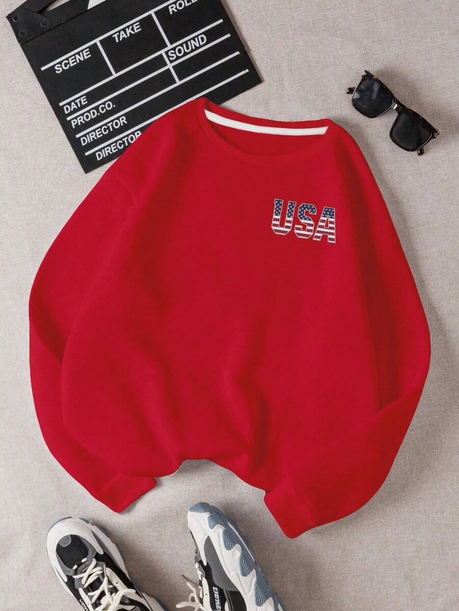 Letters USA With Flag Pattern Women's Fashion Sweatshirts