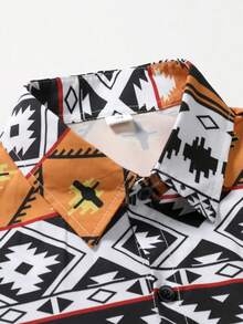 Camisa polo de manga corta con patrón retro para hombres, de verano - Multicolor - Ver 7