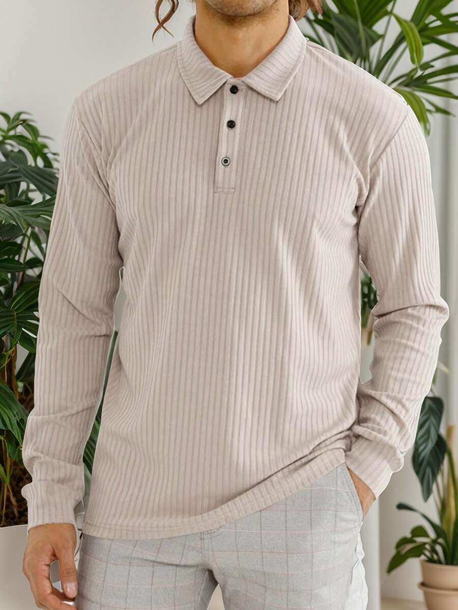 tooluck Men's Casual Lapel Button Down Long Sleeve Polo Shirt, Suitable For Formal Occasions And Gifts For Father, Boyfriend - Màu Khaki - Xem 1