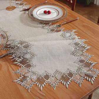 1Pc Polyester Vintage Lace Tablecloth Ramadan Table Cover Suitable For Dining Tables And Coffee Tables Home Decor, Holiday Decor, Picnic Decor, Family Gatherings