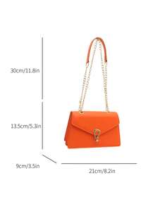 Alligator Texture Mini Square Bag, Fashion Versatile Shoulder Crossbody Bag, Minimalist Trapezoid Layer Chain Square Purse - Orange - View 5
