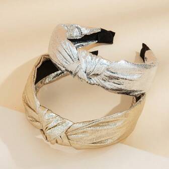 2 件/套纯色闪亮渐变纹理宽头带，优雅设计发饰，2025 年新款时尚，发带，发箍