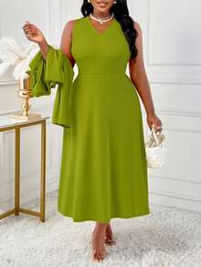 2025 Autumn/Winter Plus Size Women's Cardigan Suit Jacket Two Pieces Set, Suitable For Commuting, Business, And Everyday Outdoor Wear - Green - View 4