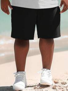 2pcs Set Men's Hawaiian Leaf Colorblock Print T-Shirt And Shorts - Black - View 3