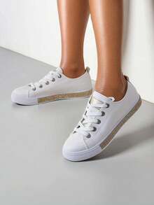 Women's -Leather Sneakers - Gold - View 3