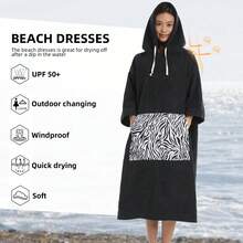 1 Piece Surf Poncho Changing Robe With Hood,Wearable Beach Towel, Quick Dry Microfiber Wetsuit Changing Towel With Pocket For Surfing Men Women