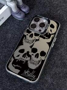 Minimalist Skull Fashion Phone Cases 1pc Minimalist Skull Colorful Silver IMD 2-In-1 Anti-Drop Painting Phone Case Compatible With IPhone 17 Pro Max, 16/15 Pro Max/14/13/11, Compatible With 13C/12C, Honor 90/Honor 90 Lite, Galaxy A52/A52s/A55 Birthday Gift Party,International Version, Not The Domestic Version - Black - View 6