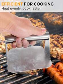 1pc Burger Press,Stainless Steel Smash Burger Press, Burger Smasher With Stainless Steel Handle,Round Hamburger Press,Stainless Steel Hamburger Press Non Stick Burger Maker With Ergonomic Handle,Square Hamburger Press - Silver - View 4