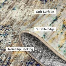 Modern Stain Resistant Abstract Art Rug In Blue-Camel - Machine Washable Non-Slip Carpet, Neutral Indoor Floor Rug For Living Room Bedroom - Blue Camel - View 6