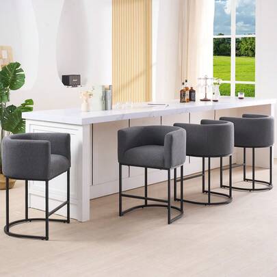 26" H Counter Height Bar Stools Set Of 4, Modern Barrel Counter Stools With Backrest And Arms, Fabric Upholstered Accent Barstools