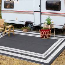 Studyset Waterproof Outdoor Rug 5x8 Ft,Outdoor Rug For Patio Plastic Straw Rug Camping Area Rug Reversible Portable Rugs For Outside RV Porch Balcony Patios Camping Picnic Outdoor Area Rugs Bordered - Grey and White - View 2