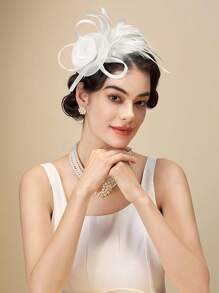 1pc Elegant Natural Feather Hairband, Versatile For Party And Performance, Spring/Autumn Mini Hats Tiny Hats Derby Hat Fascinator Mini Top Hat Mini Cap, Gifts, Wedding