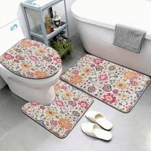 3pcs Colorful Pattern Soft Toilet Mat, Bathroom, Toilet, Bedroom Floor Mat