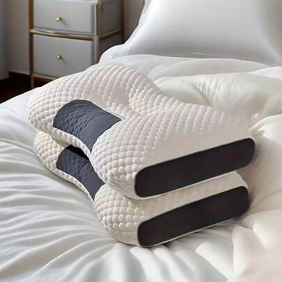 [1/2pc Orthopedic Massage Neck Pillow] 1/2pc Orthopedic Knitted Massage Neck Pillow, Adjustable Ergonomic Support, Soft Polyester Fiber 100%, Machine Washable, Removable Cover, High-Quality Pillow Core For Sleeping Comfort