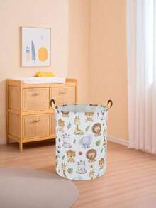 1pc Baby Room Canvas Foldable Clothes Storage Basket Cartoon Pattern With Handle Toy Box Storage Bucket Cute And Light, Suitable For Family Children's Baby Room Arrangement And Storage (Pattern Direction Random) - Multicolor - View 3