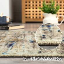 Tappeto moderno antimacchia blu-beige con motivo astratto - lavabile in lavatrice, antiscivolo, tappeto neutro per interni per soggiorno e camera da letto - Cammello blu - Visualizzare 7