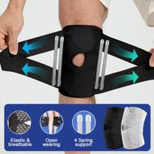1 Pc- Adjustable Compression Knee Brace With Side Stabilizers For Meniscus, Bidirectional Cross Winding Straps, Breathable, Open Knee Compression Sleeve For Working Out Running, Knee Support For Men & Women (A Single One, Not A Pair/ Grey/ Black) Gym Accessories Knee Support Sports Knee Pads Gym Knee Pads