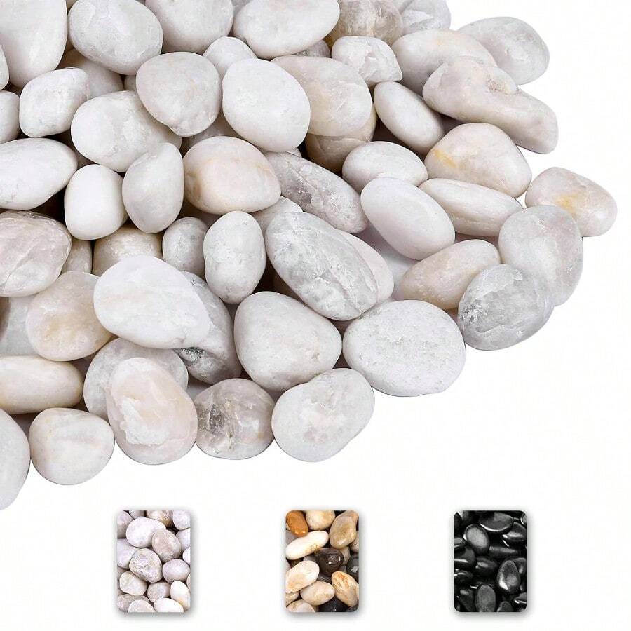 GRISUN 15LB White Rocks For Garden Landscaping 1-2 Inch Polished Decorative Stones Natural River Rocks For Plants Aquarium Fish Tank Vases Filler Outdoor And Indoor Pebbles - 白色1 - 查看 1