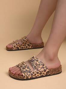 Ladies' Cork Insole Sandals - Comfortable Double Buckle Elastic Band Sandals, With Real Leather Insole, Suitable For Women - Brown - View 3