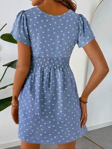 Vestido corto de mujer color azul con estampado de aves - Azul - Ver 3