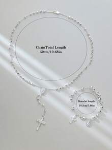 Hot Selling Exquisite Silver Virgin Mary Cross Necklace Bracelet Set - Silver Necklace and Bracelet Set - View 10