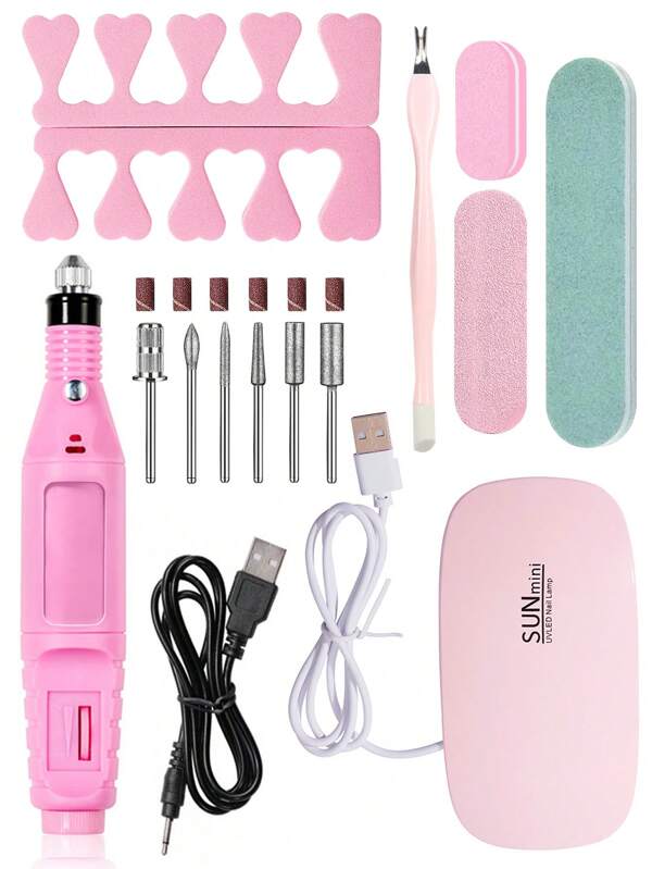20pcs/1pc USB Nail Drill – Portable, Professional Polisher Machine For Quality Home Manicure & Pedicure Electric Nail Drill Machine Set, Grinding Equipment Mill For Manicure Pedicure, Professional Strong Nail Polishing Tool SB-Powered LED Nail Lamp – Portable, Quick-Drying Manicure Tool For Professional Gel Polish