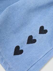 少女牛仔风格心形刺绣短裤 - 彩色 - 查看 6