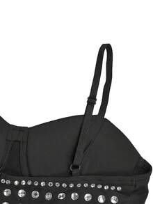 夏季时尚性感女式闪亮水钻吊带长款正式连体裤生日派对 - 黑色 - 查看 11