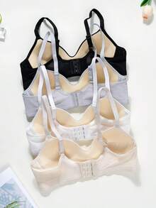 4Pcs Meninas Adolescentes Cor Sólida Triângulo Copo Sutiã Confortável Simples Adolescente Meninas Roupa Interior Adequado Para 12-15Y