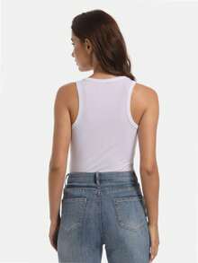 QUEENTI Women's Round Neck Vest Breathable Slim Sleeveless Design Outing Top - White - View 2