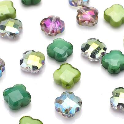 20pcs/Pack, 12mm Four-Leaf Clover Glass Beads, 4 Colors 5pcs Each, Spring Luck Leaf With Hole, 60 Pcs/Pack, Star & Moon Electroplated Color Galaxy DIY Bracelets, Necklaces, Earrings, Bags, Shoes, Accessories, Waist Chains, Keychains, Phone Charms