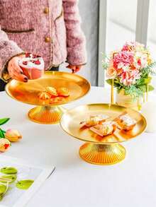 1pc Vintage Stainless Steel Cake Stand - Gold Stainless Steel Plate - View 9