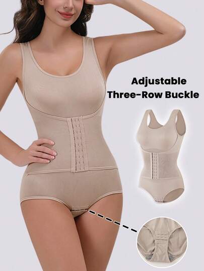 Women's Shapewear Bodysuit - Tummy Control, Waist Tightening And Hip Lifting, Wide Shoulder Bodysuit, With Adjustable Three-Row Buckle